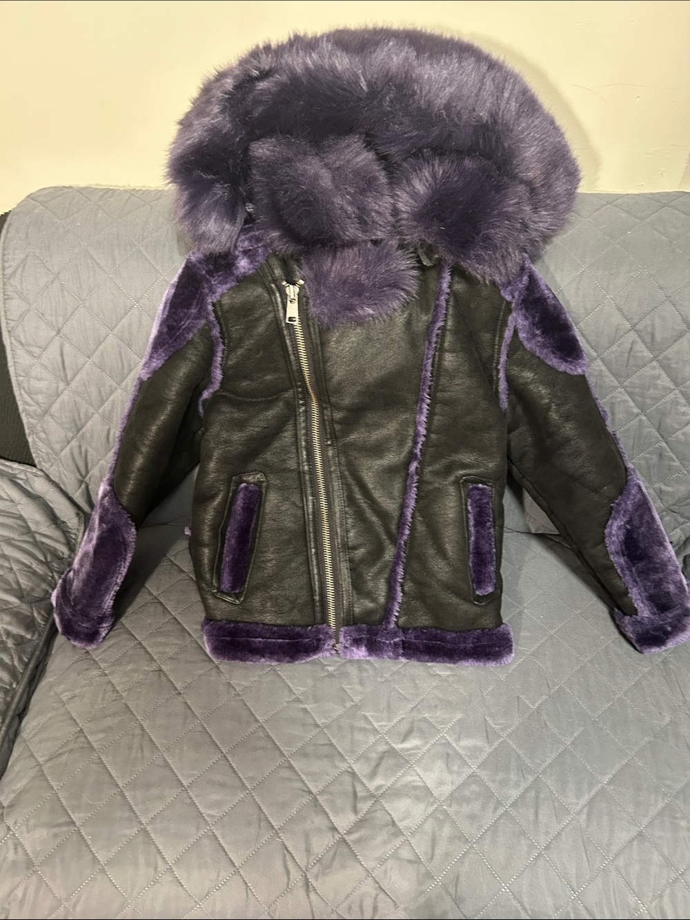 Purple Trim Faux Fur-Trimmed Kids Shearling Jacket